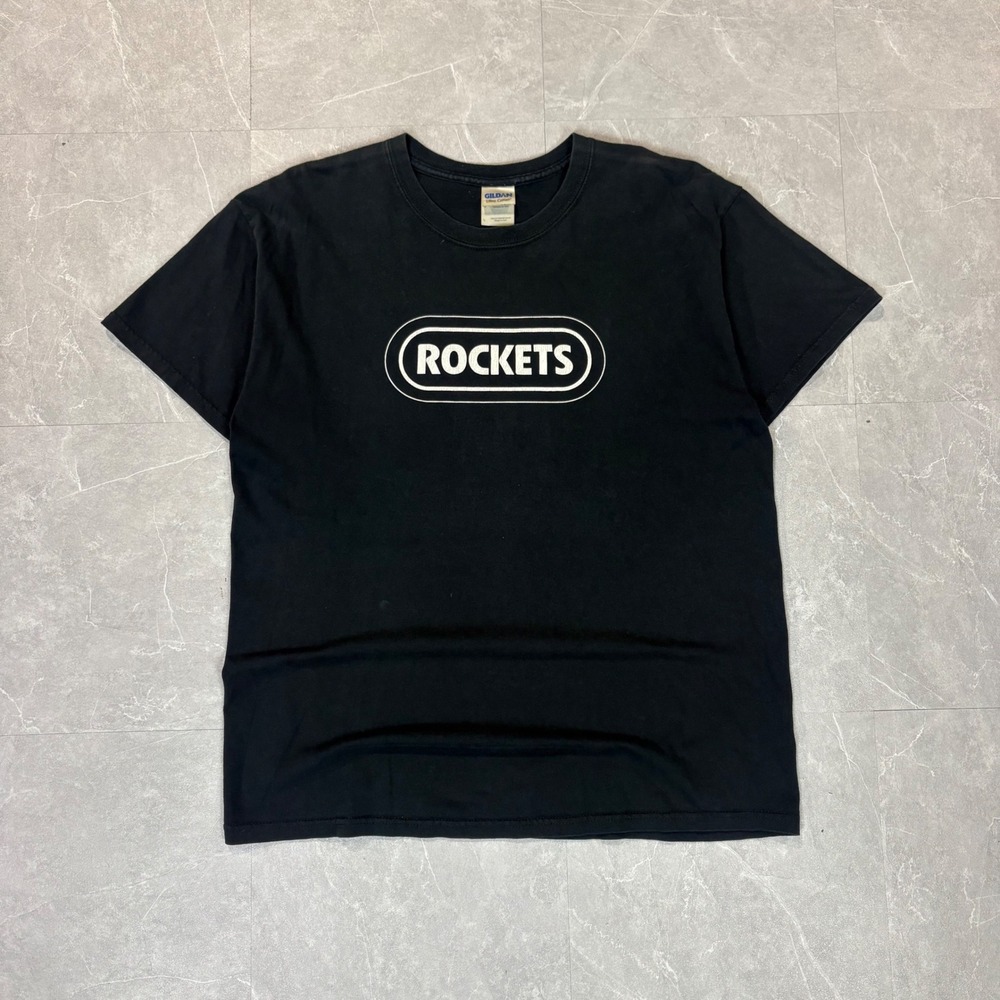 Gildan Ultra Cotton Rockets Graphic T-Shirt Mens Large Black Short Sleeve Tee